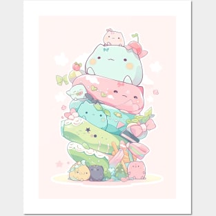 Foodiies Collection - 8 Layer Dango With Cherry Whipped Cream | Kawaii Aesthetic Anime Food Design | PROUD OTAKU Posters and Art